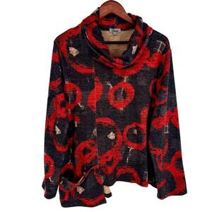 Shana XL Red Black Cozy Knit Wearable Art to Wear Blouse Shirt Top Christmas